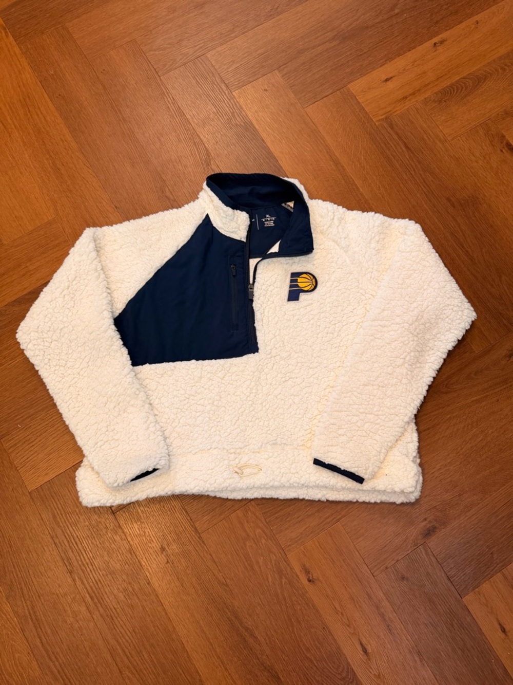 Indiana Pacers Sherpa Quarter Zip Pullover Fleece XL Cream & Navy NBA